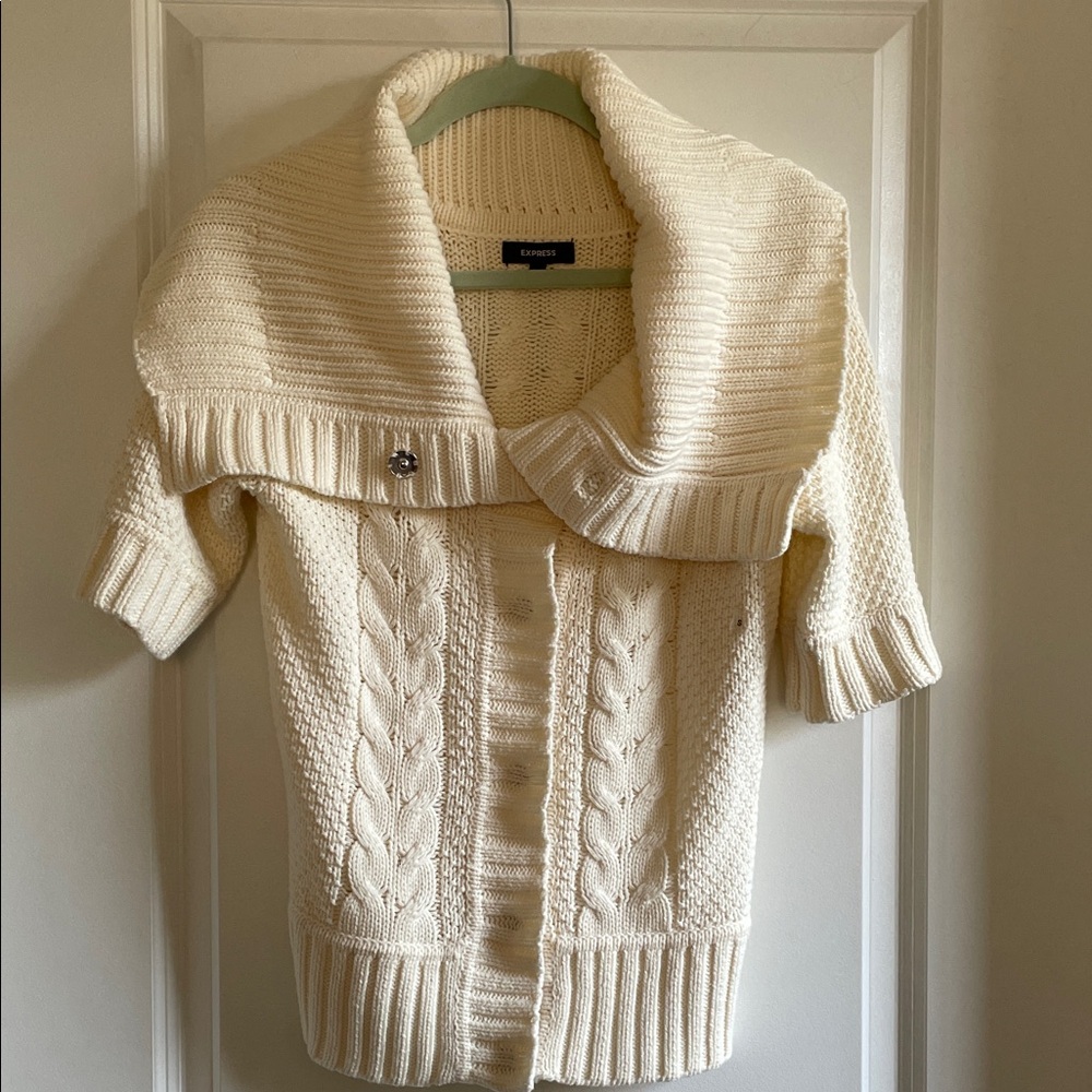 Express White short sleeve cardigan Cable Knit Sweater NWOT cream
